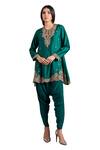 Shop_Stotram_Emerald Green Kurta Pure Silk Embroidered Scalloped With Tulip Pant _Online_at_Aza_Fashions