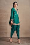 Stotram_Emerald Green Kurta Pure Silk Embroidered Scalloped With Tulip Pant _at_Aza_Fashions