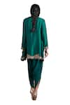 Buy_Stotram_Emerald Green Kurta Pure Silk Embroidered Scalloped With Tulip Pant 