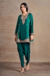 Shop_Stotram_Emerald Green Kurta Pure Silk Embroidered Scalloped With Tulip Pant 