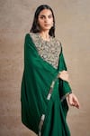 Shop_Stotram_Emerald Green Pure Silk Blossom Short Kaftan With Draped Skirt _Online_at_Aza_Fashions