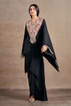 Buy_Stotram_Black Pure Silk Embroidered Foliage Short Kaftan With Draped Skirt 
