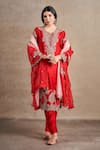 Buy_Stotram_Red Kurta And Pant Pure Silk Embroidered Sequin Round Straight Set _at_Aza_Fashions