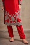 Shop_Stotram_Red Kurta And Pant Pure Silk Embroidered Sequin Round Straight Set _Online_at_Aza_Fashions