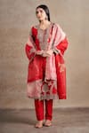 Shop_Stotram_Red Kurta And Pant Pure Silk Embroidered Sequin Round Straight Set 