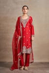 Buy_Stotram_Red Kurta And Pant Pure Silk Embroidered Sequin Round Thread & Handwork Set_at_Aza_Fashions