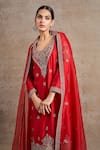 Buy_Stotram_Red Kurta And Pant Pure Silk Embroidered Sequin Round Thread & Handwork Set _Online_at_Aza_Fashions