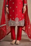 Shop_Stotram_Red Kurta And Pant Pure Silk Embroidered Sequin Round Thread & Handwork Set_Online_at_Aza_Fashions