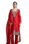 Buy_Stotram_Red Kurta And Pant Pure Silk Embroidered Sequin Round Thread & Handwork Set