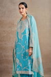 Buy_Stotram_Blue Kurta And Pant Pure Silk Embroidered Sequin Round Paisley Set _Online_at_Aza_Fashions