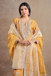 Buy_Stotram_Yellow Kurta And Pant Pure Silk Embroidered Sequin Notched Floral Handwork Set _Online_at_Aza_Fashions