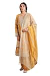 Buy_Stotram_Yellow Kurta And Pant Pure Silk Embroidered Sequin Notched Floral Handwork Set