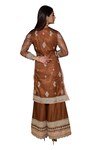 Shop_Sidhaarth & Disha_Brown Organza Embroidery Dori High Persian Jaal Kurta Palazzo Set 