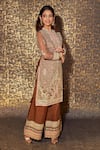 Buy_Sidhaarth & Disha_Brown Organza Embroidery Dori High Persian Jaal Kurta Palazzo Set _Online