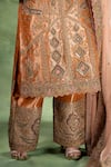 Sidhaarth & Disha_Brown Organza Embroidery Dori Notched Round Neck Paisley Gul Kurta Palazzo Set _Online_at_Aza_Fashions