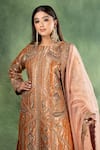 Shop_Sidhaarth & Disha_Brown Organza Embroidery Dori Notched Round Neck Paisley Gul Kurta Palazzo Set _Online_at_Aza_Fashions