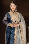 Buy_Sidhaarth & Disha_Blue Kurta And Palazzo Shimmer Organza Embroidery Dori Stand Collar Phool Set _Online_at_Aza_Fashions