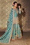 Buy_Sidhaarth & Disha_Green Kurta And Gharara Tissue Satin Embroidered Dori Geometric Stripe Set_at_Aza_Fashions