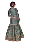 Sidhaarth & Disha_Green Kurta And Gharara Tissue Satin Embroidered Dori Geometric Stripe Set_Online_at_Aza_Fashions