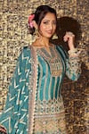Buy_Sidhaarth & Disha_Green Kurta And Gharara Tissue Satin Embroidered Dori Geometric Stripe Set_Online_at_Aza_Fashions
