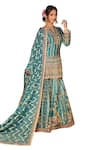 Shop_Sidhaarth & Disha_Green Kurta And Gharara Tissue Satin Embroidered Dori Geometric Stripe Set_Online_at_Aza_Fashions