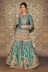 Buy_Sidhaarth & Disha_Green Kurta And Gharara Tissue Satin Embroidered Dori Geometric Stripe Set