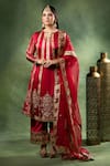 Buy_Sidhaarth & Disha_Red Anarkali And Palazzo Crush Silk Embroidered Sequin Stripe Thread Set _at_Aza_Fashions