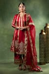 Shop_Sidhaarth & Disha_Red Anarkali And Palazzo Crush Silk Embroidered Sequin Stripe Thread Set _Online_at_Aza_Fashions