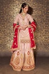 Buy_Sidhaarth & Disha_Pink Kurta And Sharara Shimmer Chiffon Embroidered Dori Chevron Thread Set_at_Aza_Fashions