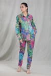 Naintara Bajaj_Multi Color Cotton-poly Digital Printed Abstract Floral Shirt And Pant Co-ord Set_Online_at_Aza_Fashions