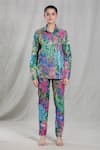 Naintara Bajaj_Multi Color Cotton-poly Digital Printed Abstract Floral Shirt And Pant Co-ord Set_at_Aza_Fashions