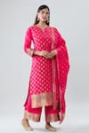 Buy_Peenacolada_Pink Silk Floral Boota Notched Pattern Kurta Pant Set_at_Aza_Fashions