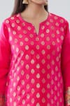 Shop_Peenacolada_Pink Silk Floral Boota Notched Pattern Kurta Pant Set_Online_at_Aza_Fashions