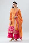Buy_Peenacolada_Orange Silk Floral Boota Notched Pattern Neck Kurta Set_Online_at_Aza_Fashions
