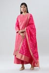 Buy_Peenacolada_Pink Silk Floral Boota Notched Neck Pattern Kurta Pant Set_Online_at_Aza_Fashions