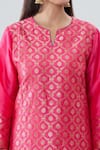 Shop_Peenacolada_Pink Silk Floral Boota Notched Neck Pattern Kurta Pant Set_Online_at_Aza_Fashions