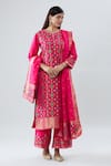 Buy_Peenacolada_Pink Silk Geometric Boota Notched Pattern Neck Kurta Pant Set _at_Aza_Fashions