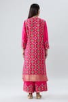 Shop_Peenacolada_Pink Silk Geometric Boota Notched Pattern Neck Kurta Pant Set _at_Aza_Fashions