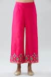 Peenacolada_Pink Silk Geometric Boota Notched Pattern Neck Kurta Pant Set _at_Aza_Fashions