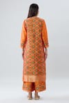 Shop_Peenacolada_Orange Silk Floral Boota Notched Geometric Pattern Neck Kurta Set _at_Aza_Fashions