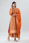 Buy_Peenacolada_Orange Silk Floral Boota Notched Geometric Pattern Neck Kurta Set _Online_at_Aza_Fashions