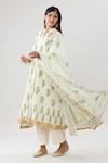 Buy_Peenacolada_Cream Mulmul Block Printed Floral Mandarin Collar Kurta Pant Set _Online_at_Aza_Fashions