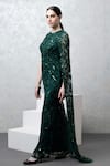 Shop_Majestic By Japnah_Emerald Green Net Hand Embroidered Sequins Round Gown _Online_at_Aza_Fashions