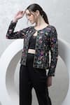 Buy_Majestic By Japnah_Black Banana Crepe Hand Embroidered Sequins Sweetheart Jacket Pant Set _Online_at_Aza_Fashions