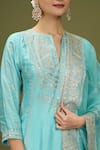 Shop_Gopi Vaid_Blue Embroidered Floral Notched Rati Kurta Palazzo Set _Online_at_Aza_Fashions