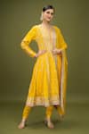 Buy_Gopi Vaid_Yellow Embroidered Floral Notched Gol Aarohi Anarkali Set _Online_at_Aza_Fashions