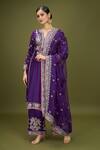 Buy Gopi Vaid Purple Chiffon Embroidery Split V-neck Gol Amaya Kurta Palazzo Set at Aza Fashions Buy_Gopi Vaid_Purple Chiffon Embroidery Split V-neck Gol Amaya Kurta Palazzo Set _at_Aza_Fashions