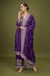 Gopi Vaid Purple Chiffon Embroidery Split V-neck Gol Amaya Kurta Palazzo Set Online at Aza Fashions Gopi Vaid_Purple Chiffon Embroidery Split V-neck Gol Amaya Kurta Palazzo Set _Online_at_Aza_Fashions