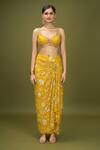 Gopi Vaid_Yellow Chiffon Embroidery Alia Floral Pattern Draped Skirt Cape Set_Online_at_Aza_Fashions