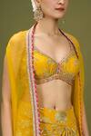 Shop_Gopi Vaid_Yellow Chiffon Embroidery Alia Floral Pattern Draped Skirt Cape Set_Online_at_Aza_Fashions